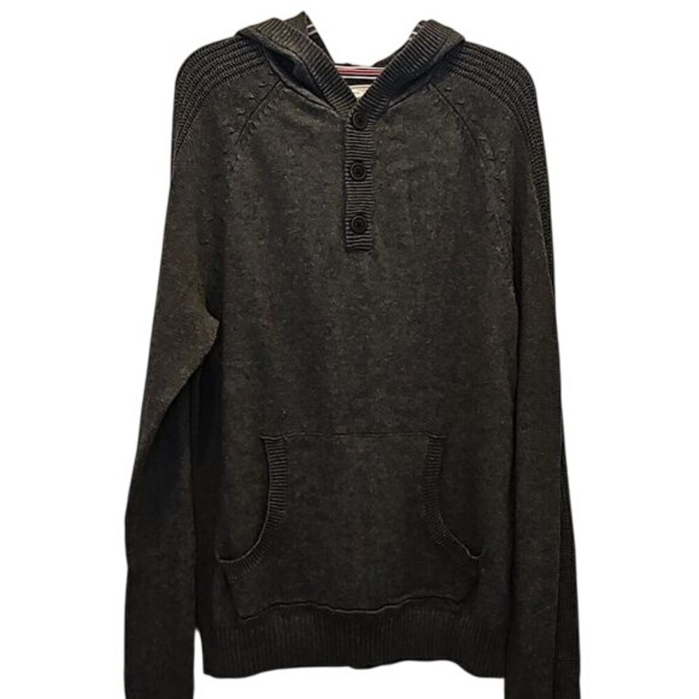 Flag & Anthem Hooded Henley Sweater Size Medium New Men's Gray Pocket